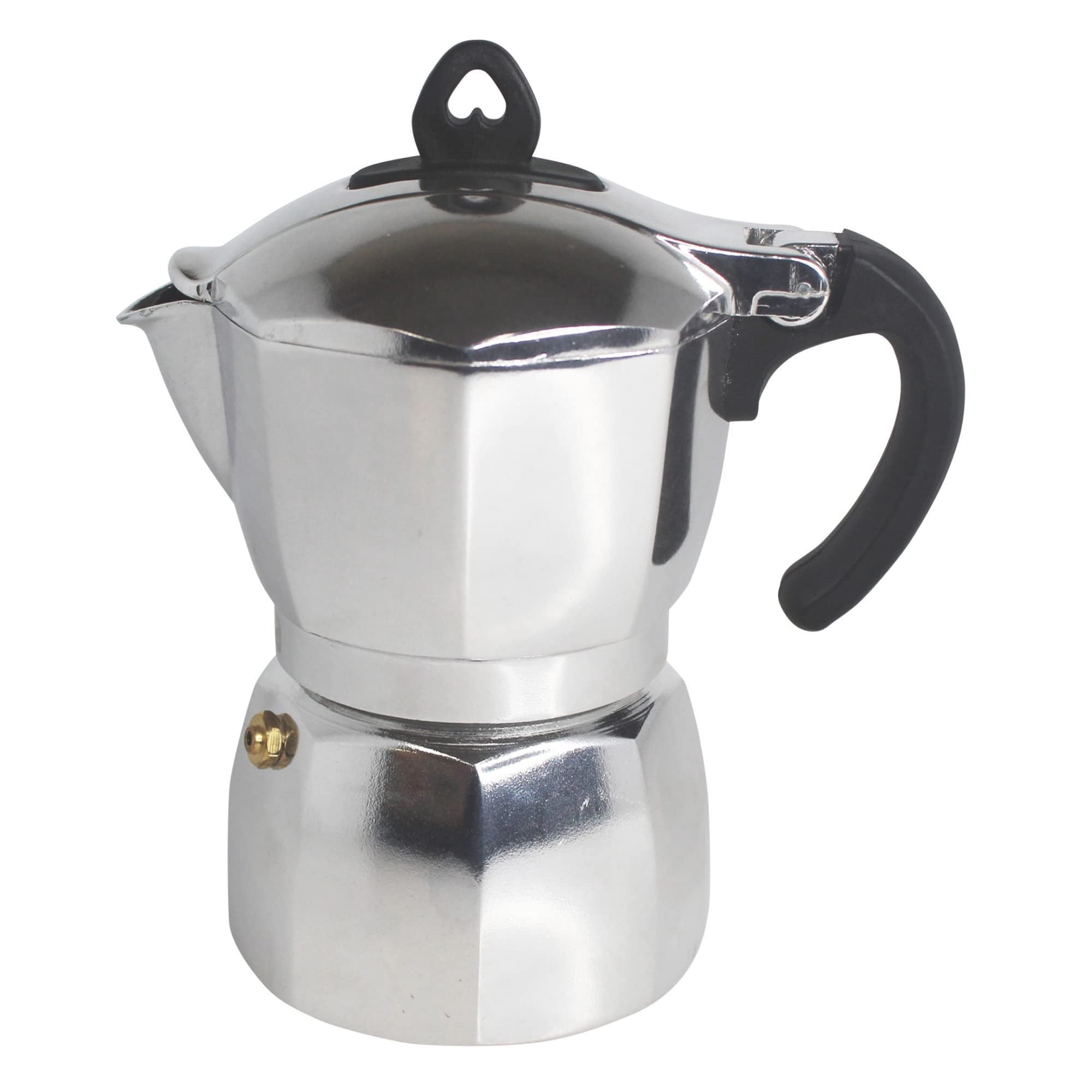 Cafetera Espresso Stovetop Imusa Para 3 Tazas, Plateada, Con Pomo En Forma De Corazón
