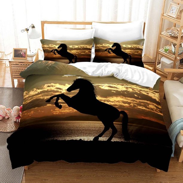Running Horse Steed Animal Quilt Duvet Cover Set Bedspread3-Piece Bedding Set