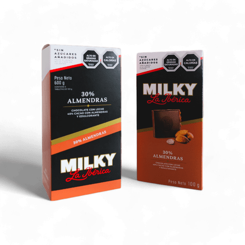 Chocolates La Ibérica - Pack X 6 Chocolate Milky S/Azucar Almendras 100G La Iberica