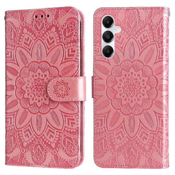 Funda tipo cartera FOXDOCK para Samsung Galaxy A05s , diseño girasol en relieve, cuero PU, cierre magnético, soporte y tarjetero