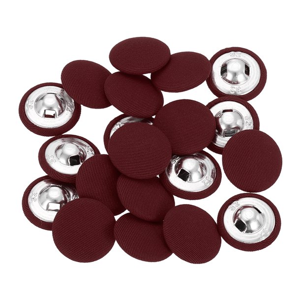 Uxcell 20Pack Botón Cubierto de Tela, Botones de Costura Redondos de 20mm 32L con Vástago de Metal para Abrigo Vestido Suéter Sombreros Manualidades, Rojo Vino