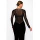 thumbnail image 4 of Vestido Midi de Fiesta de Terciopelo Saronita con Encaje de Punto Elástico en Contraste Transparente, Manga Larga y Cuello Redondo, Negro (para Mujer), 4 of 5