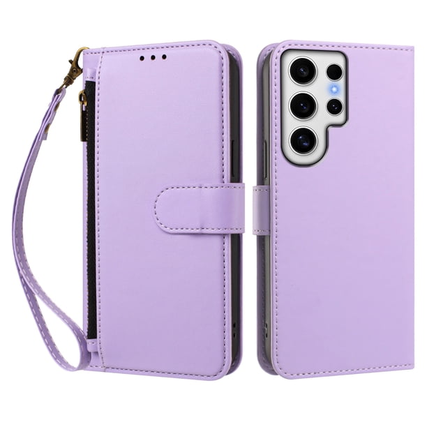 Funda Tipo Billetera para samsung galaxy S24 Ultra con Soporte y Bolsillo con Cierre Morado