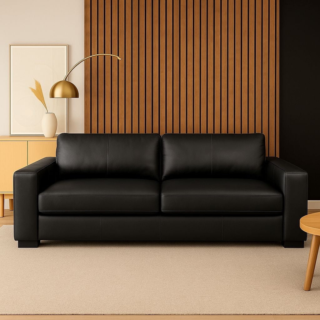 Amuv - Sofa De Cuero Trento 210 Cm Negro