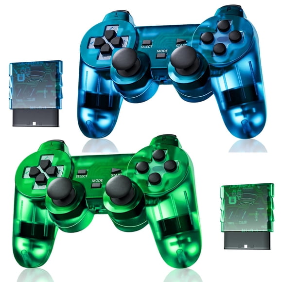 Mando inalámbrico Burcica para PlayStation 2 - Azul claro/verde