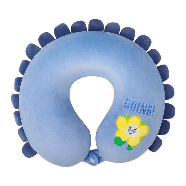 Almohada de Viaje de Espuma Viscoelástica REGALWOVEN, Almohada de Cuello en Forma de U con Girasoles, Azul Oscuro 12x12in