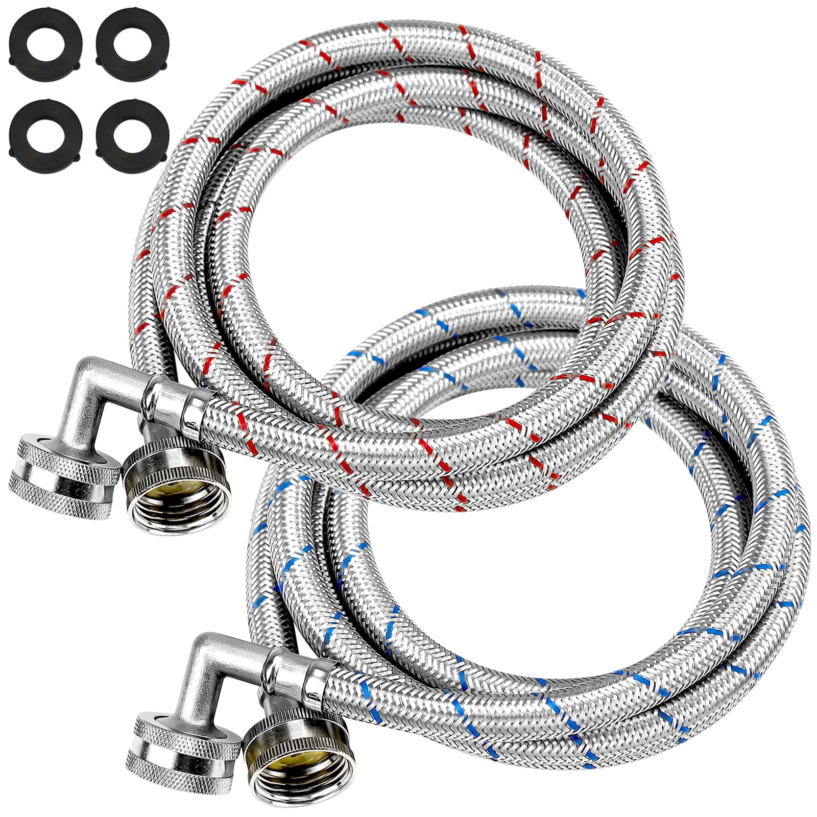 Beaquicy - Mangueras Para Lavadora De Acero Inoxidable De 6 Pies Con Codos De 90° Paquete De 2