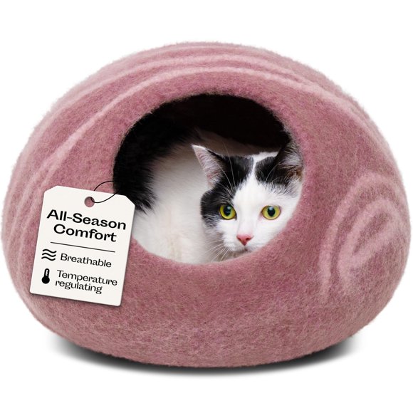 Cueva para Gato MEOWFIA de Lana Merino Mediana – Oro Rosado