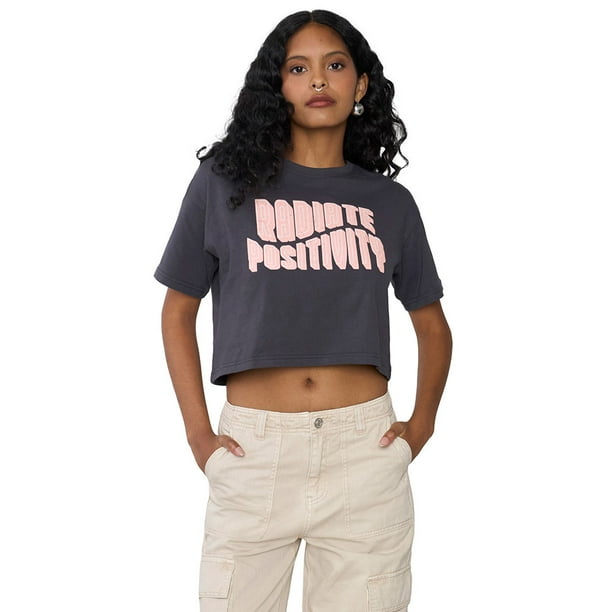 Polera Mujer Fun Manca Corta Crop Gris Oscuro Corona