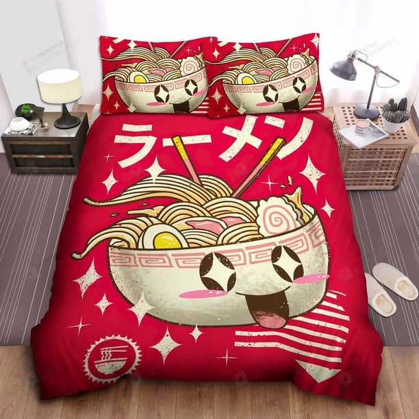 Cute Bowl Of Ramen Cartoon Character Quilt Duvet Cover Set Bedclothes Bedspread3-Piece Bedding Set