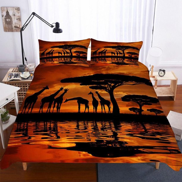 Giraffes Safari Animals Quilt Duvet Cover Set Comforter Cover Doona Cover3-Piece Bedding Set
