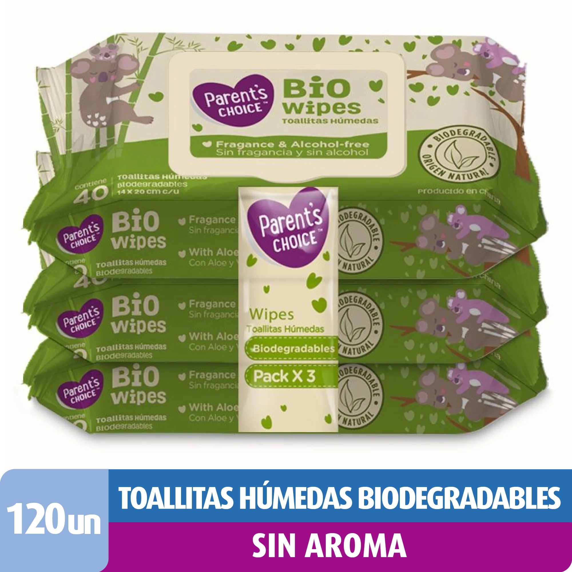 Toallitas Húmedas Biodegradables, Baby Wipes 3 Un Parent's Choice