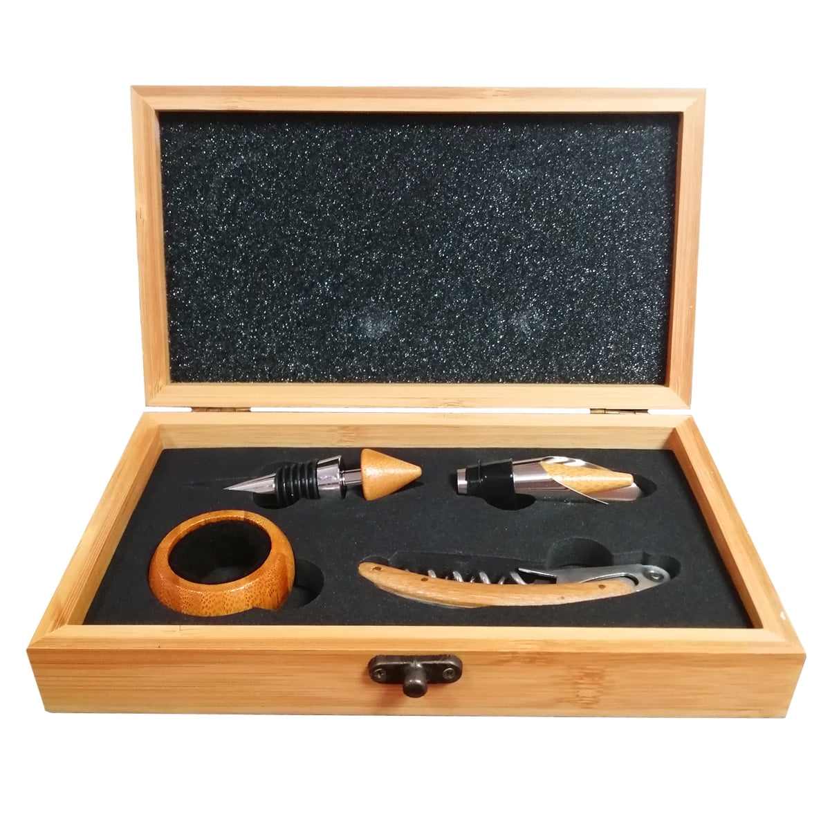 Importclick - Set Deluxe Vino Con 4 Accesorios Bambú Ecológico