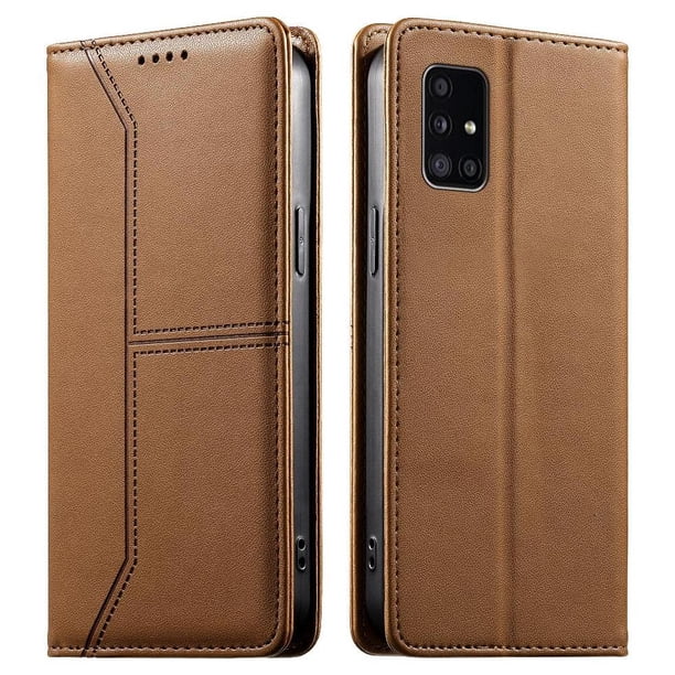 Funda tipo cartera con bloqueo RFID para Samsung Galaxy A51 4G cubierta magnética de cuero con tapa y soporte Marrón