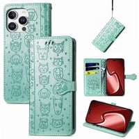 Funda Cartera Foxdock Para Iphone 16 Pro Max , Flip Pu Con Relieve De Gatos Y Perros, Tarjetero Y Soporte