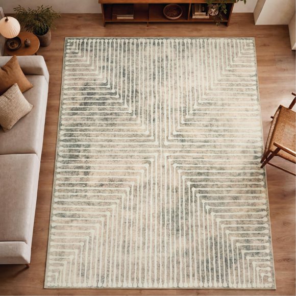 Alfombra GLN Rugs 183 cm x 152 cm Lavable con diseño geométrico