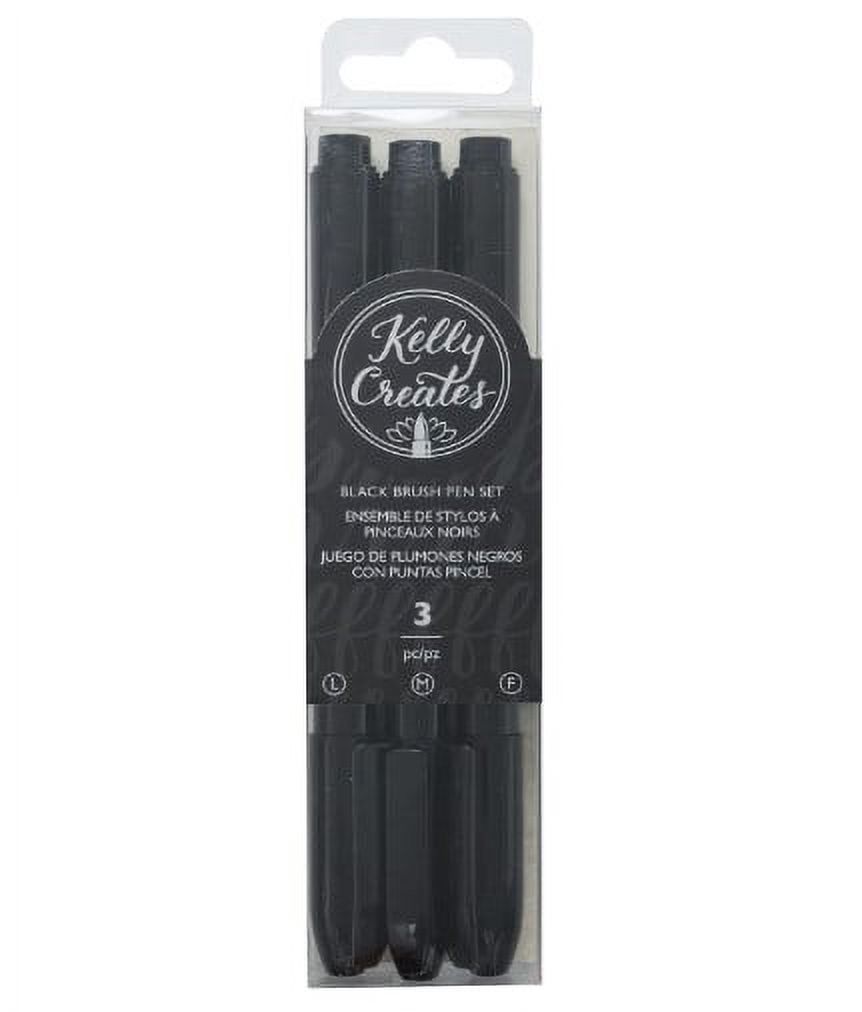 America Crafts Kelly Creates Plumones Brush Negros C/Punta Pincel 3 Piezas Lettering