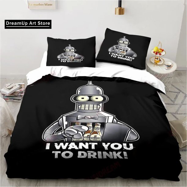 FashionFuturamas Bender Bedding Set Boys Girls Duvet Cover Pillowcase Bed Adult Bedroom