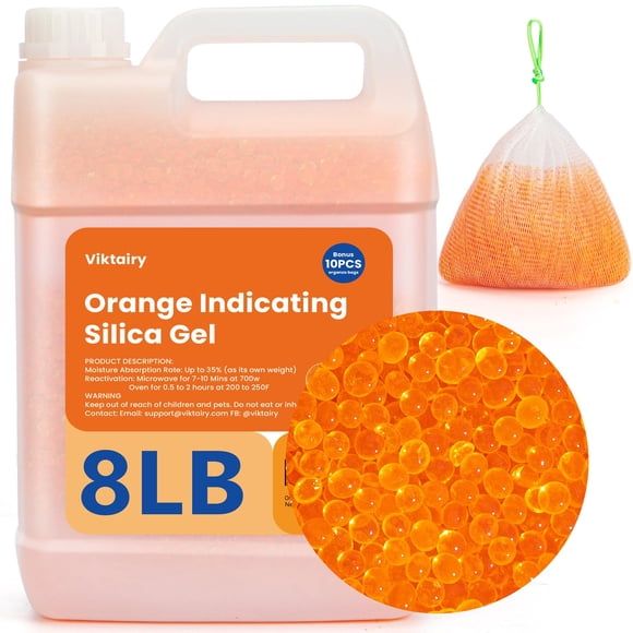 Perlas desecantes de gel de sílice Viktairy, 3-5 mm, 8 kg, con 10 bolsas