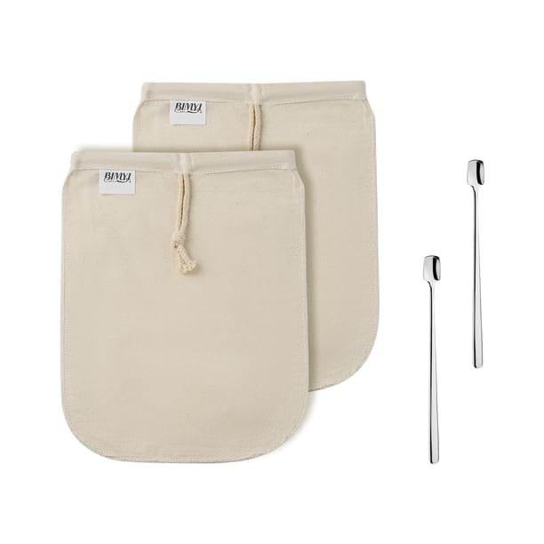 Bolsas reutilizables para cold brew BIMYJ de algodón orgánico, paquete de 2, con cucharas