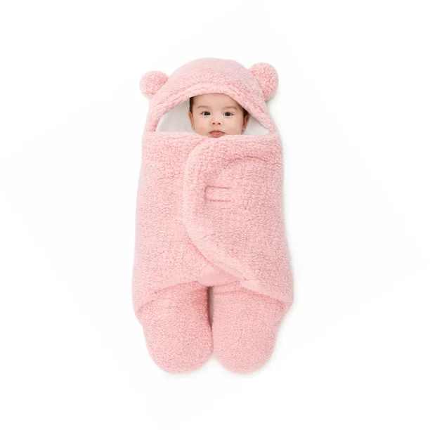 Saquito Bebé Osito con Capuchita y Orejitas Rosado - BABYMINE