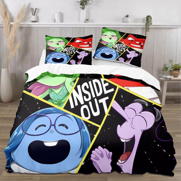 Inside Out 2 Quilt Set FullSoft Lightweight Quilts Quilted Bedspreads3 Pieces Set Queen SizeColorful Cartoon Print All Season