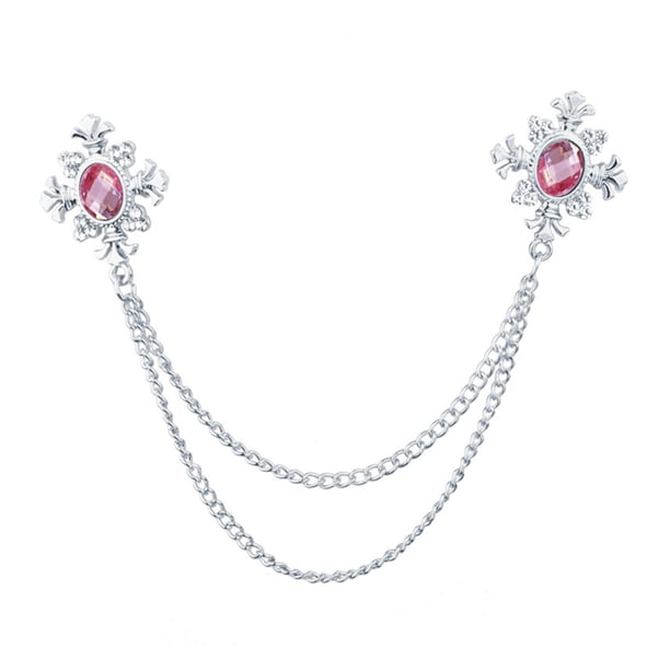 Broche Para Hombre, Solapa, Moda, Mujer, Cadena Con Diamantes De Imitación, Broche Para Camisas, Abrigo, Corbata, Plateado, Rosa Y Rojo