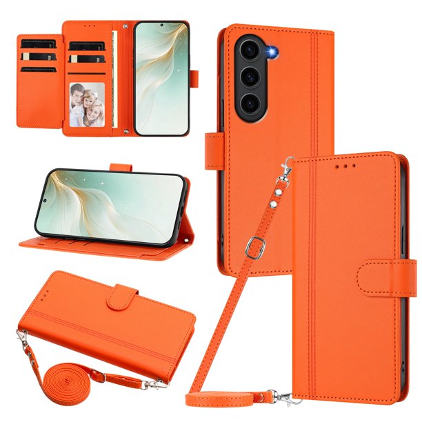 Funda Cartera para Samsung Galaxy S23 con Bolsillo para Billetes, Naranja