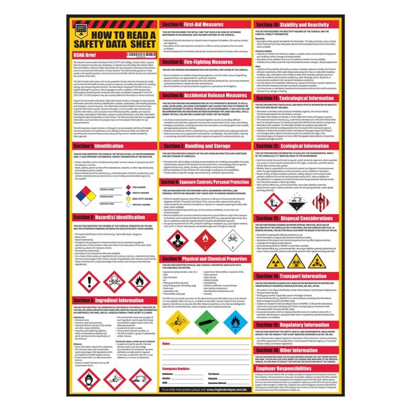 Póster SDS Safety Supply Mart 76 cm x 84 cm con recubrimiento UV