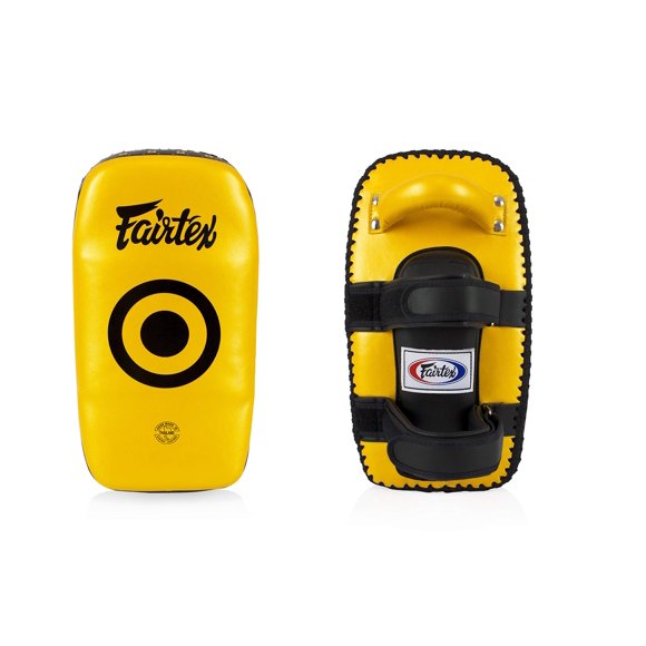 Almohadillas Fairtex KPLC5 para muay thai ligeras, negras y doradas