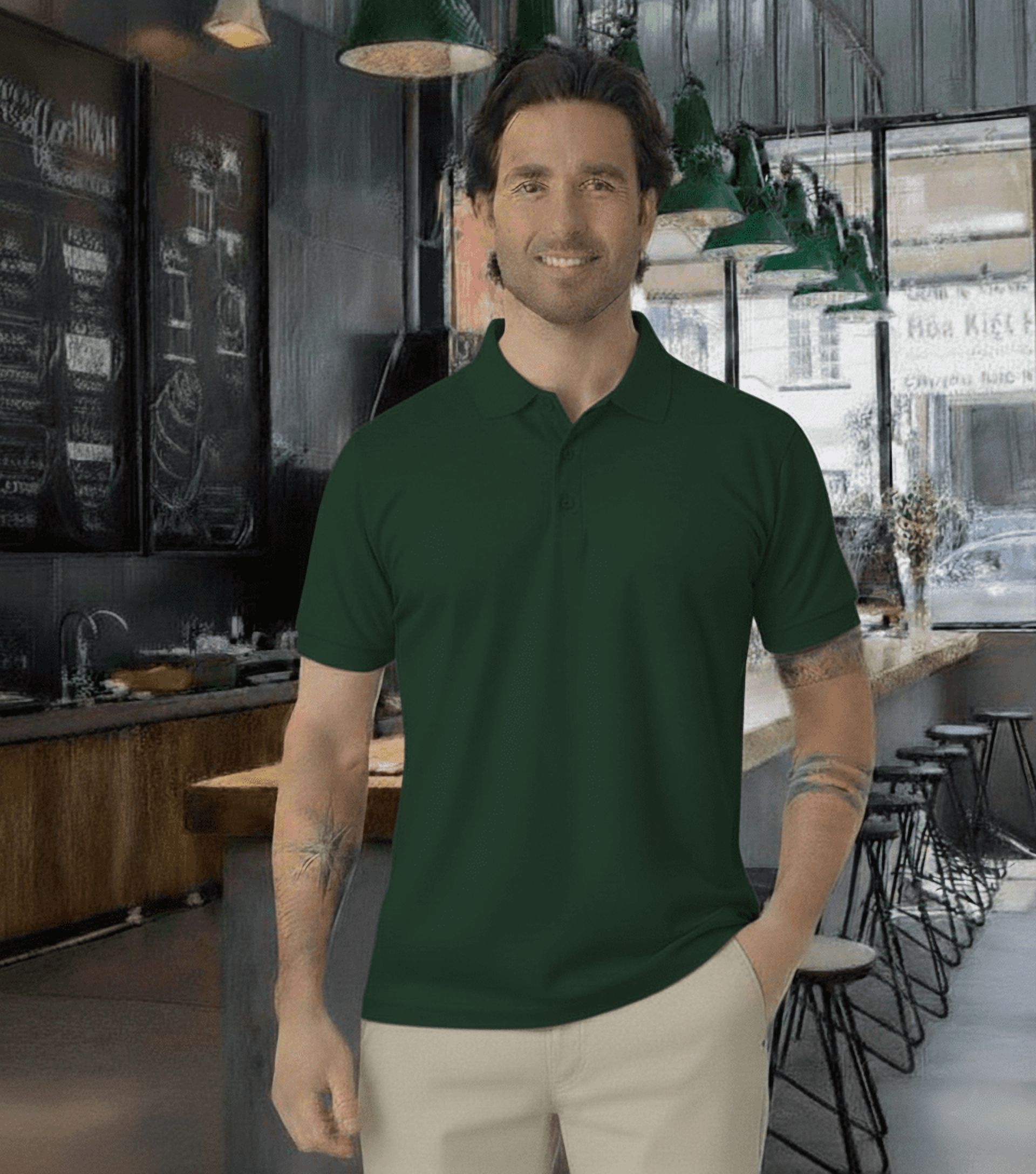 T-World - Polera Polo 60% Algodón Manga Corta Hombre Verde Pino
