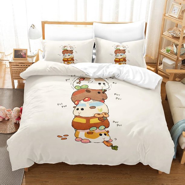 v1681 Bed Sheets Pui Pui Molcar Bedding Set Single Twin Full Queen King Size Bed Set Adult Kid Bedroom Duvet cover Sets Anime Bed Sheet Set 3-Piece Bedding Set (1 Duvet Cover + 2 Pillow Shams) Bed She