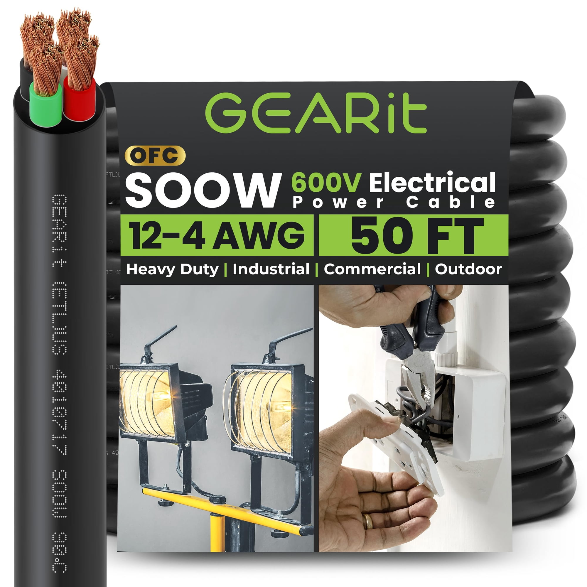 Cable De Alimentación Gearit 12 Awg 4 Conductores 15 M Soow 600v