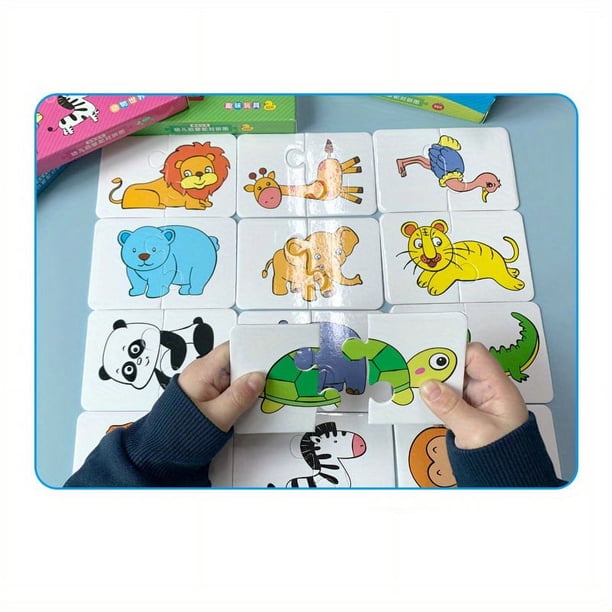 32pcs/box Animal Matching Puzzle For Baby, Image Language Cognition Cards For Children, Pairing Game Montessori Learning Educational Toy Gift For Kids