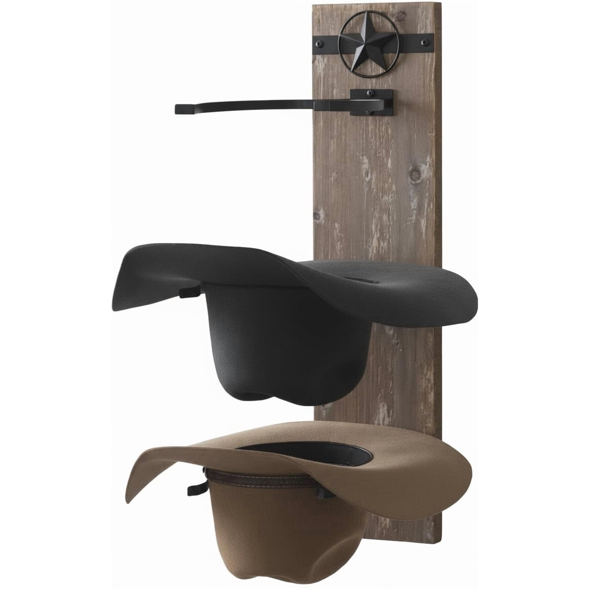 Perchero Para Sombreros De Vaquero Ryker Ranch, Pared De Madera Y Metal Con Decoración De Estrellas