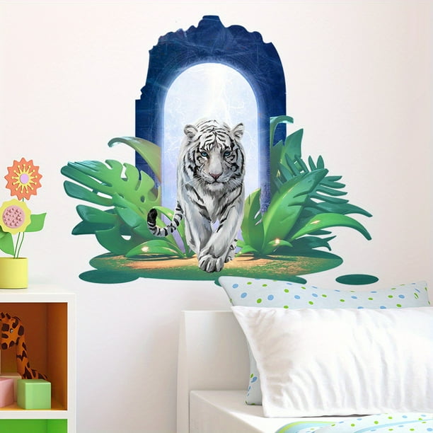 1pc, Lifelike Cute Lovely White Tiger Jungle Animal Wall Stickers Removable Wall Decals Peel And Stick Wall Art Decorations Home Decor For Kid Nursery Baby Bedroom Living Room Playing Room