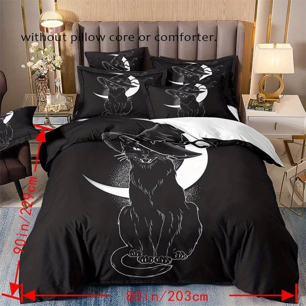 3pcs Fashion Duvet Cover Set, Black Cat Pattern Bedding Set, Soft Comfortable Breathable Duvet Cover, For Bedroom Guest Room Dorm Decor (1*Duvet Cover + 2*Pillowcase, Without Core)