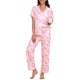 thumbnail image 2 of INSPIRE CHIC Pijama Mujer Manga Corta Ropa Dormir Camisones Botón Abajo Estampado Cuello Solapa Cintura Elástica Pantalones Anchos Rectos Conjunto Salón L Rosa Claro, 2 of 6
