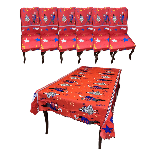 Set Mantel Dieciochero Más 6 Fundas Sillas Fiestas Patrias