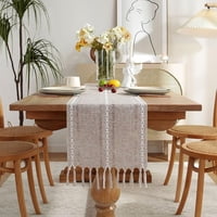 Aura Zeus - Caminos De Mesa 183X33 Cm Lino Y Algodon Mantel Tejido Crochet Az