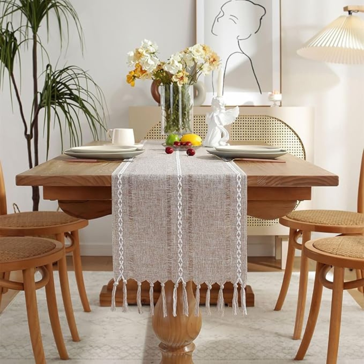 Aura Zeus - Caminos De Mesa 183X33 Cm Lino Y Algodon Mantel Tejido Crochet Az