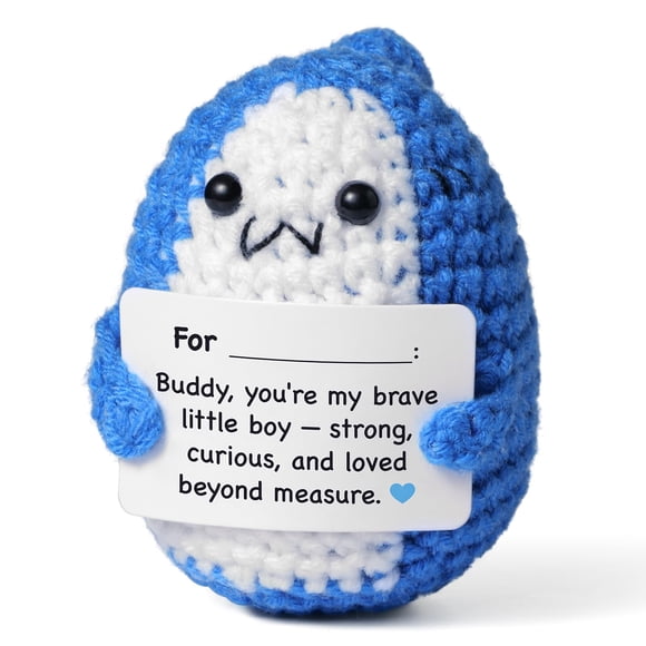 Muñeco de animal tejido Fabullus, regalo para hijo con tarjeta positiva
