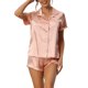 thumbnail image 1 of INSPIRE CHIC Conjunto de Pijama de Satén para Mujer Regreso a Clases Manga Corta con Botones Ropa de Dormir y Conjunto de Pantalones Cortos de Loungewear Sedoso L Rosa, 1 of 6
