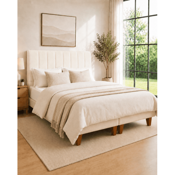 Cama 2 Plazas Completa Crudo | Base Europea + Colchón Excellense Plus 25CM + Respaldo Tapizado