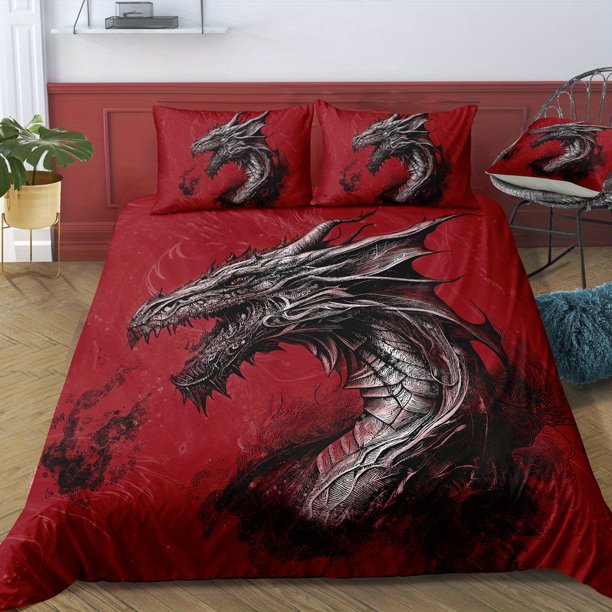 Three-Piec-e Set Beddi-ng Set Myst-erious Dra-gon Beddi-ng Suit with Pringting -Soft and Com-fortab-le Q-uilt- Cover -Suitable- for Bedroom and Gue-st Room