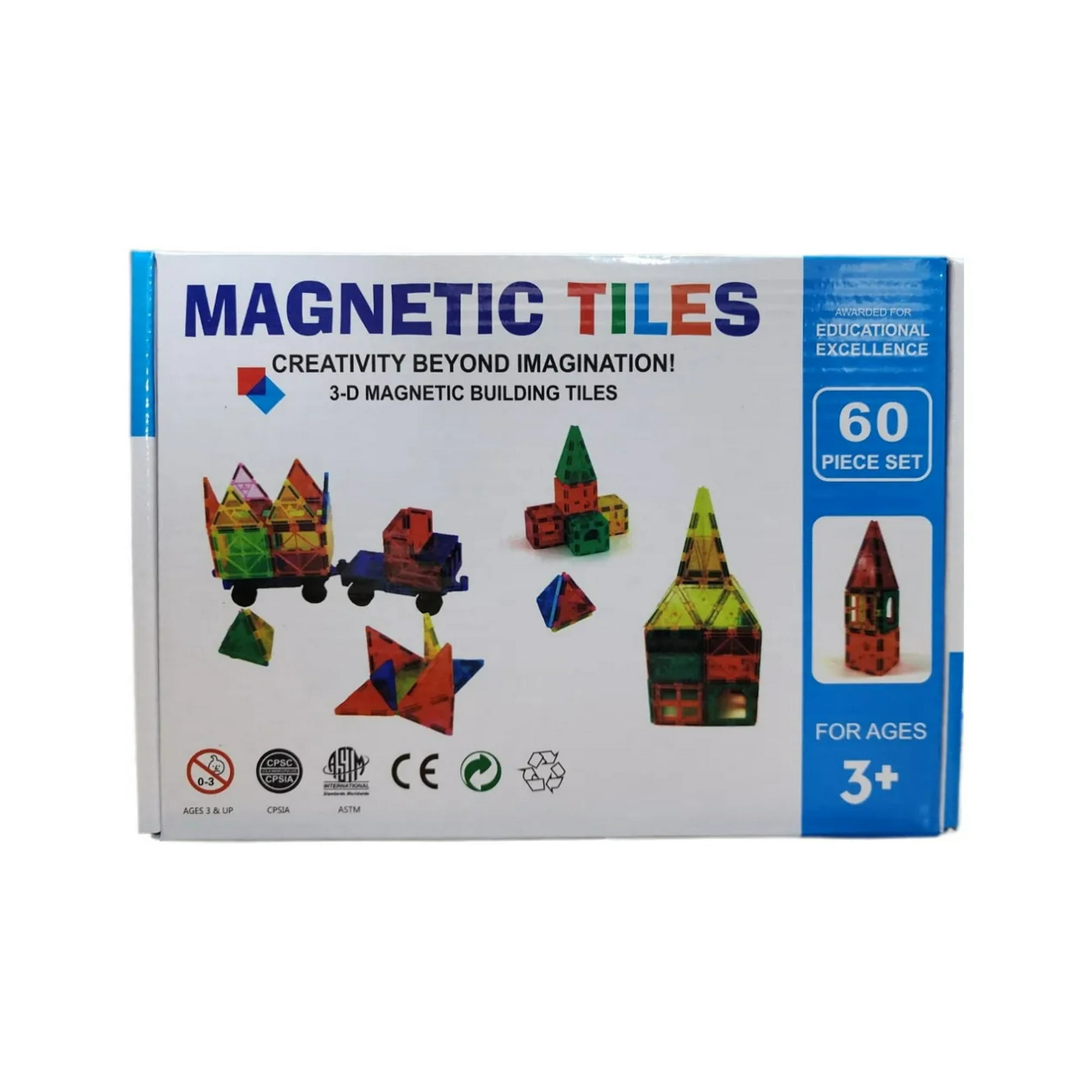 Set De Construcción Magnético Imán 60 Piezas Magnetic Tiles
