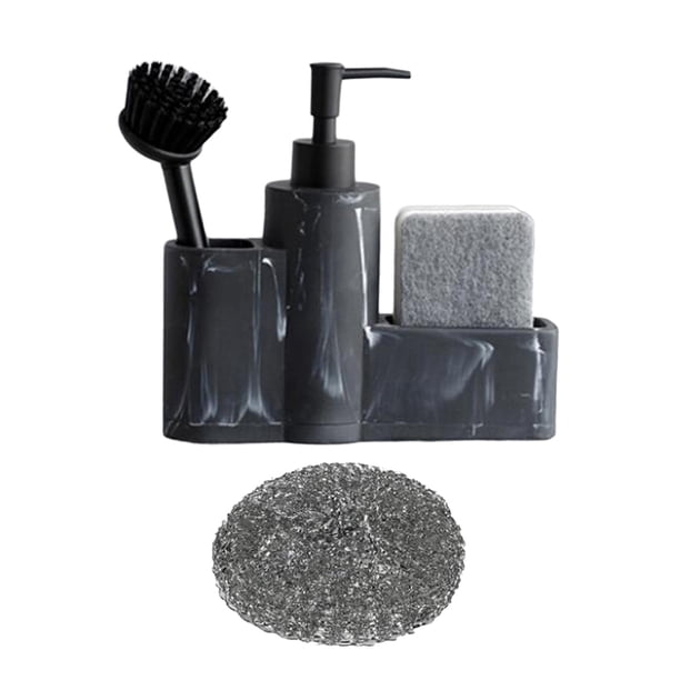 Dispensador de Jabón de Cocina con Soporte para Esponja, Organizador de Baño, Encimera con Compartimento, Dispensador de Jabón Líquido para Manos para negro