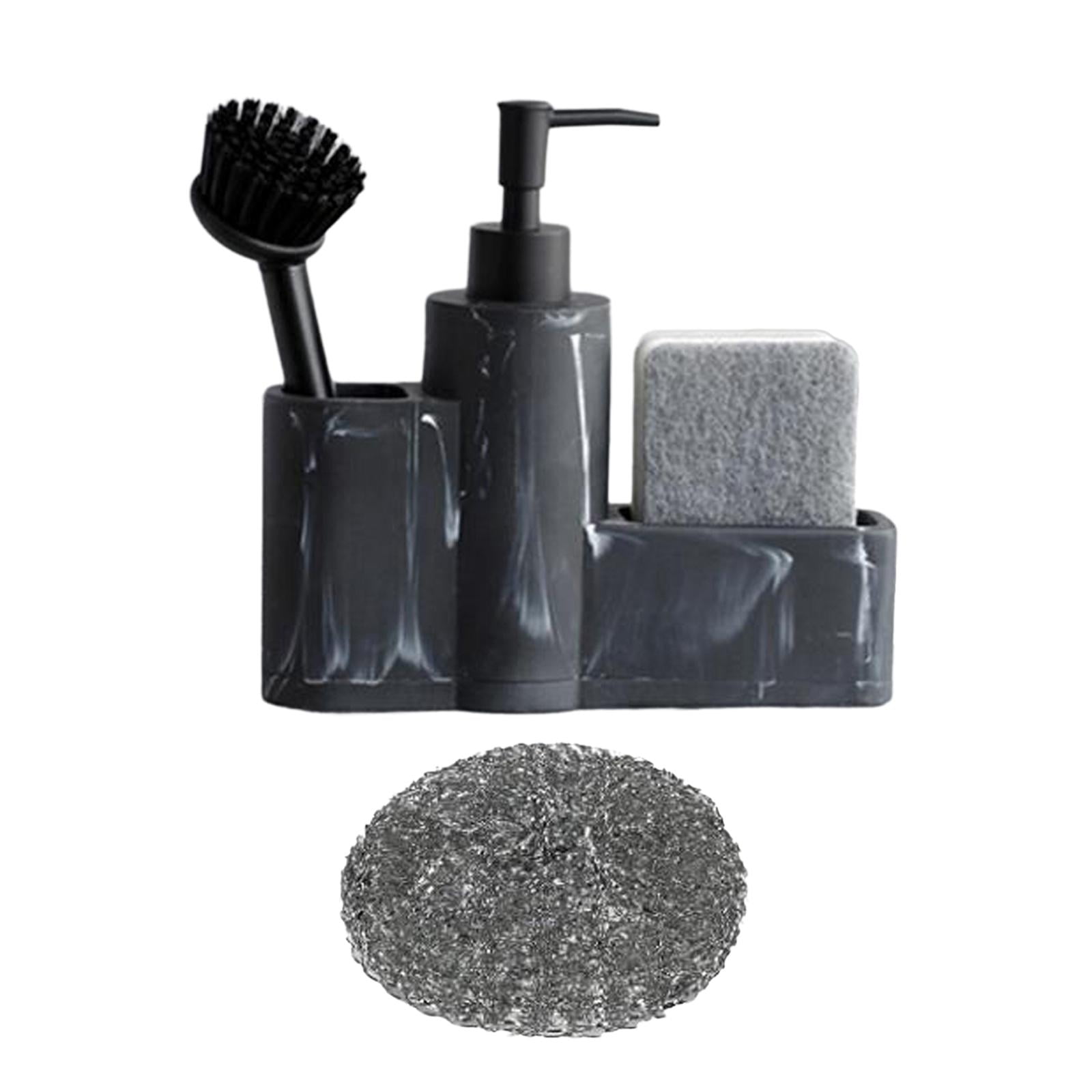 Magideal - Dispensador De Jabón De Cocina Con Soporte Para Esponja, Organizador De Baño, Encimera Con Compartimento, Dispensador De Jabón Líquido Para Manos Para Negro