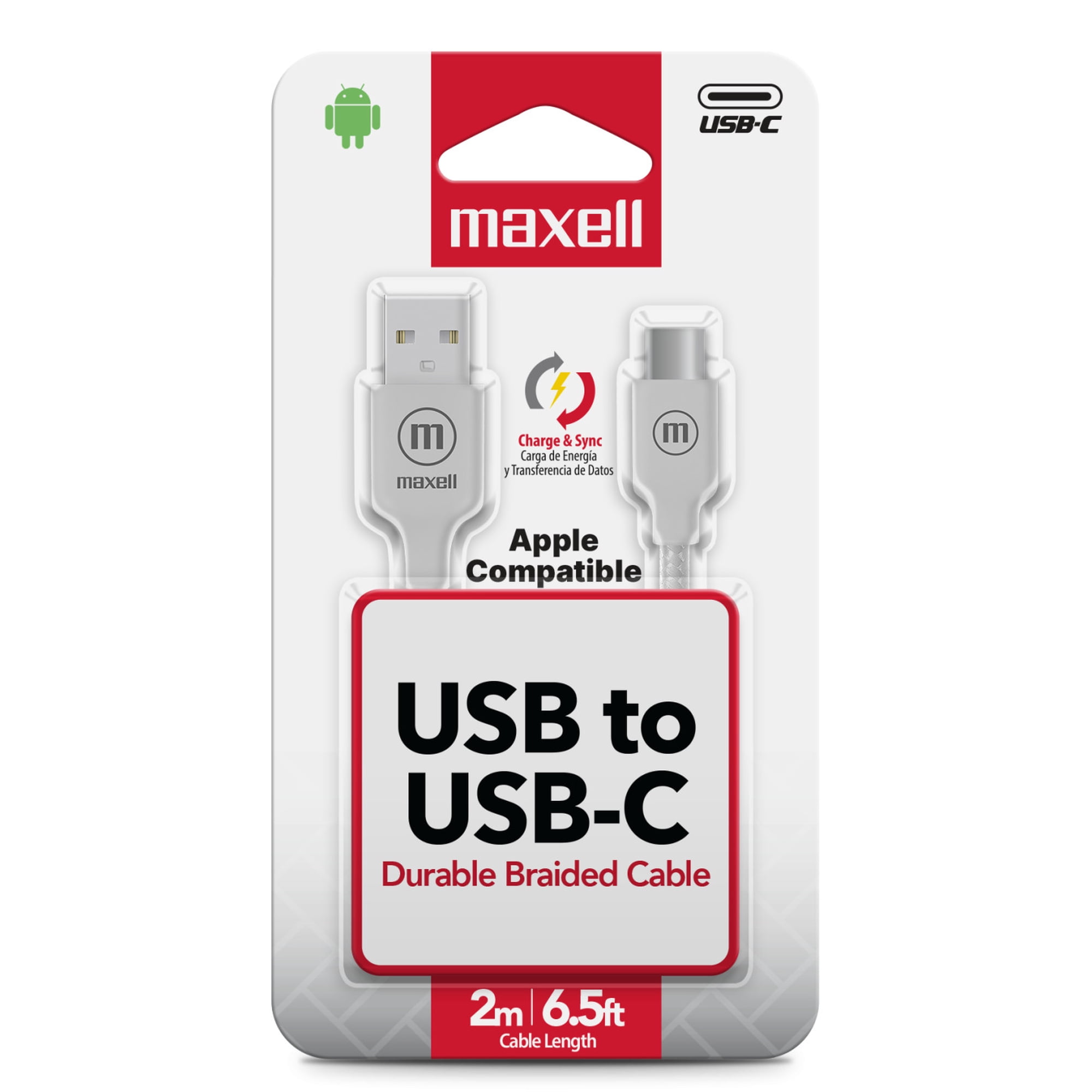 Cable Trenzado Usb A Usb C Maxell 2 Metros Carga Rápida Blanco