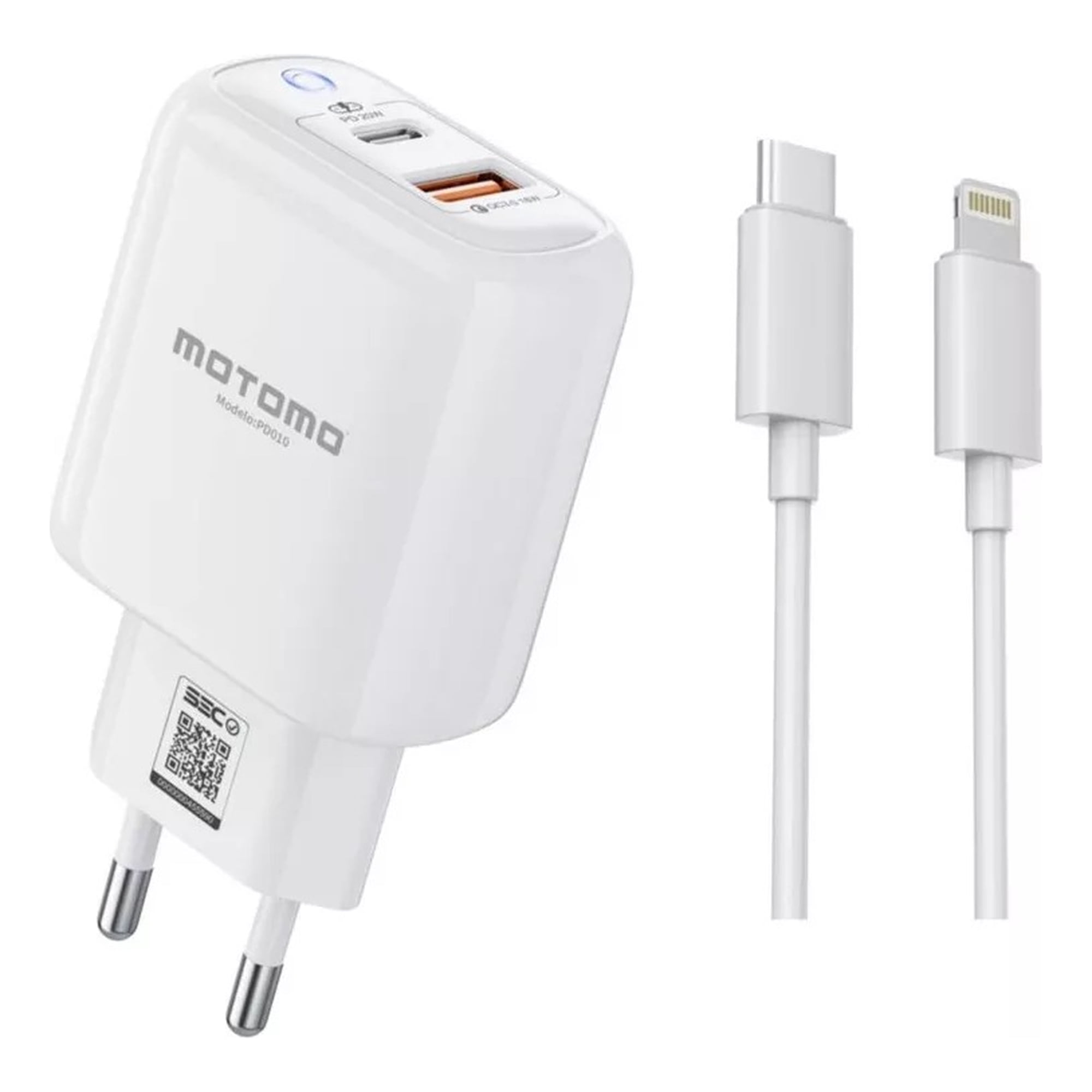 Cargador De Pared Pd010 Usb A Lightning 20w Motomo Pa008